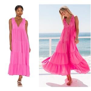 9 Seed Dress Womens Medium Large Peony Pink Lighthouse Flowy Beach Tiered Maxi